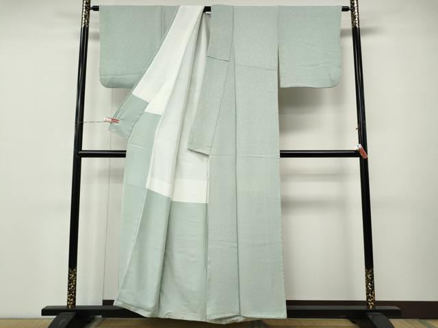 平和屋着物●上質な色無地　草花地紋　白緑色　正絹　逸品　CABM9374ut