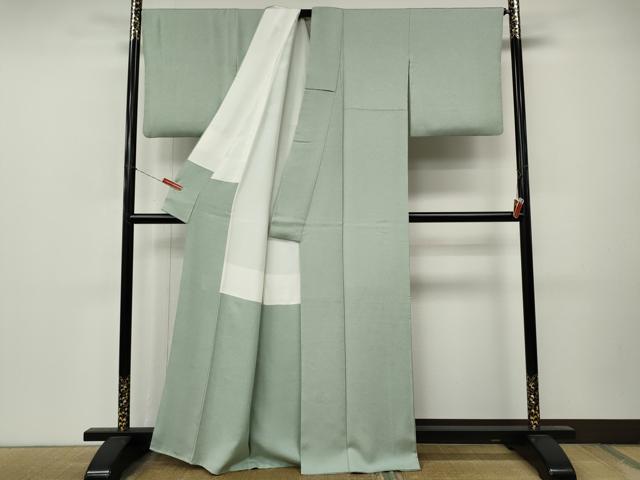 平和屋着物●上質な色無地　作家物　白緑色　正絹　逸品　CABM9404ut
