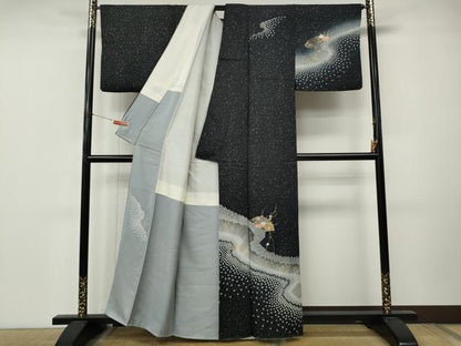 平和屋着物●訪問着　絞り　刺繍　流水地紙花文　暈し染め　金彩　正絹　逸品　CABM9415ut