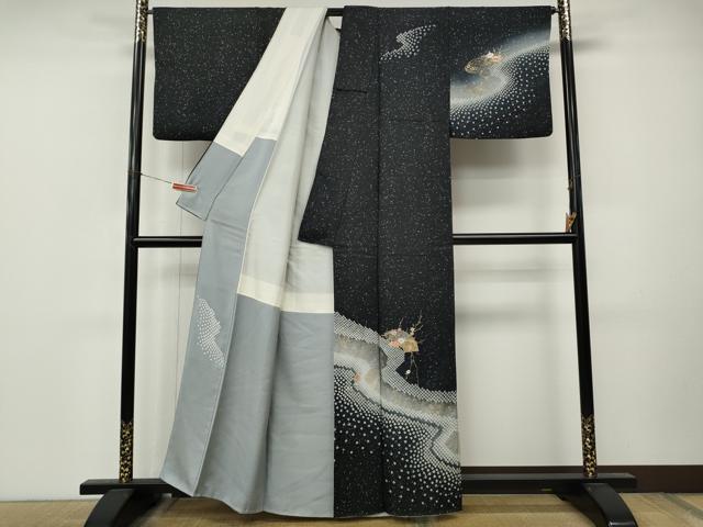 平和屋着物●訪問着　絞り　刺繍　流水地紙花文　暈し染め　金彩　正絹　逸品　CABM9415ut