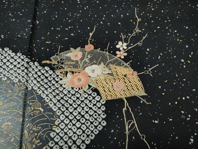 平和屋着物●訪問着　絞り　刺繍　流水地紙花文　暈し染め　金彩　正絹　逸品　CABM9415ut