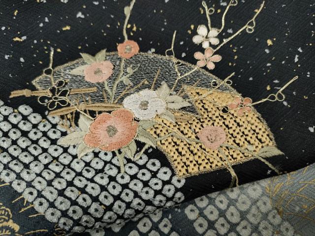 平和屋着物●訪問着　絞り　刺繍　流水地紙花文　暈し染め　金彩　正絹　逸品　CABM9415ut