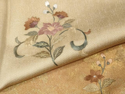 平和屋着物●訪問着　刺繍　草花文　暈し染め　金彩　ロング丈　正絹　逸品　CABM9417ut