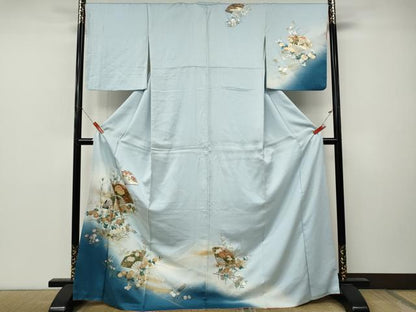 平和屋着物●訪問着　扇面花文　暈し染め　金銀彩　ロング丈　正絹　逸品　CABM9428ut