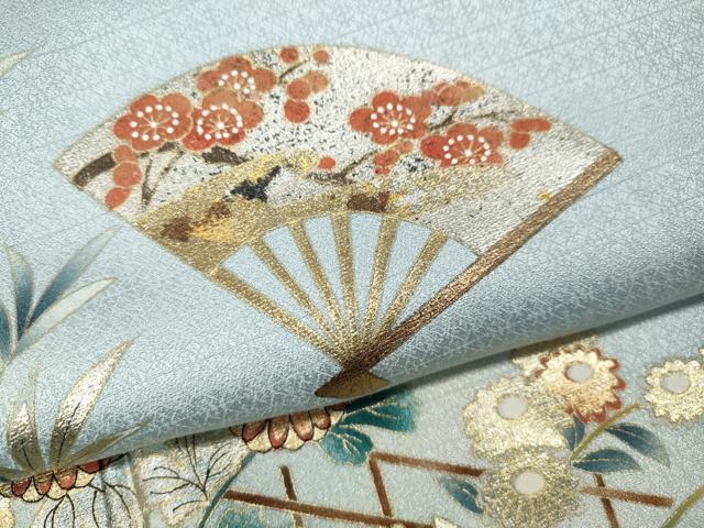 平和屋着物●訪問着　扇面花文　暈し染め　金銀彩　ロング丈　正絹　逸品　CABM9428ut