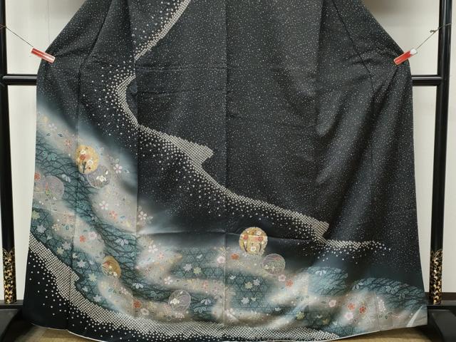 平和屋着物●訪問着　絞り　雪輪草花文　暈し染め　金彩　正絹　逸品　CABM9430ut