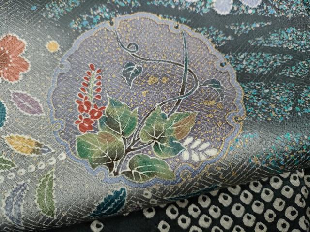 平和屋着物●訪問着　絞り　雪輪草花文　暈し染め　金彩　正絹　逸品　CABM9430ut