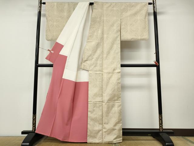 平和屋着物●本場大島紬　白大島　100亀甲　麻の葉文様　正絹　逸品　CABM9442ut