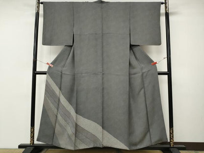平和屋着物●訪問着　江戸小紋　熨斗吉祥文　鮫小紋柄　黒地　正絹　逸品　CABM9453ut