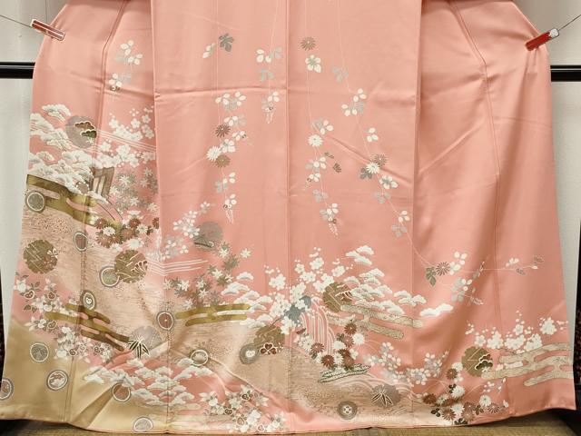 平和屋着物●訪問着　御所車雪輪花蝶文　暈し染め　金彩　正絹　逸品　CABM9454ut