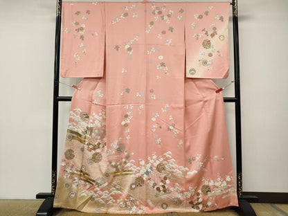 平和屋着物●訪問着　御所車雪輪花蝶文　暈し染め　金彩　正絹　逸品　CABM9454ut