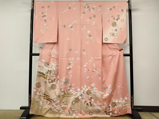 平和屋着物●訪問着　御所車雪輪花蝶文　暈し染め　金彩　正絹　逸品　CABM9454ut