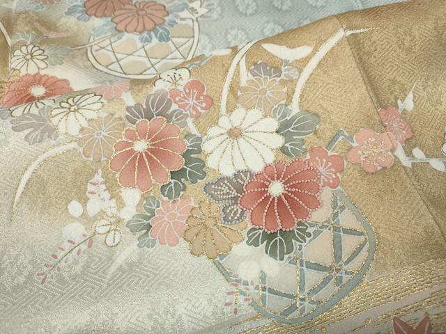 平和屋着物●中国三大刺繍　相良刺繍　訪問着　花籠文　暈し染め　金彩　正絹　逸品　CABM9459ut