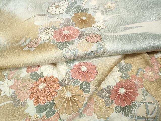 平和屋着物●中国三大刺繍　相良刺繍　訪問着　花籠文　暈し染め　金彩　正絹　逸品　CABM9459ut