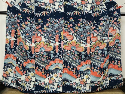平和屋着物●訪問着　型染め　松花文　鬼しぼ縮緬　正絹　逸品　CABM9466ut