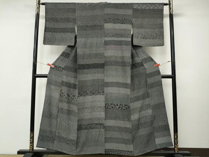 平和屋着物●伝統工芸士 砂川健一　江戸小紋　百柄　黒地　正絹　逸品　CABM9468ut