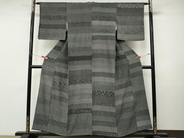 平和屋着物●伝統工芸士 砂川健一　江戸小紋　百柄　黒地　正絹　逸品　CABM9468ut