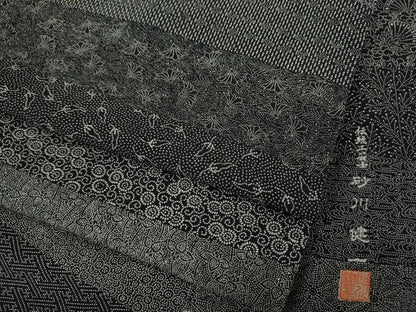 平和屋着物●伝統工芸士 砂川健一　江戸小紋　百柄　黒地　正絹　逸品　CABM9468ut