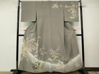 平和屋着物●訪問着　駒刺繍　草花文　暈し染め　金彩　正絹　逸品　CABM9469ut
