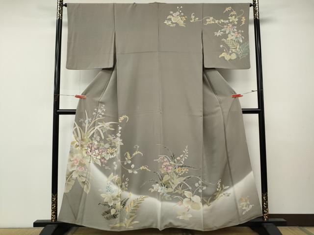 平和屋着物●訪問着　駒刺繍　草花文　暈し染め　金彩　正絹　逸品　CABM9469ut