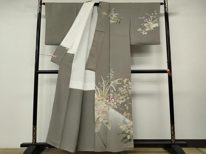 平和屋着物●訪問着　駒刺繍　草花文　暈し染め　金彩　正絹　逸品　CABM9469ut