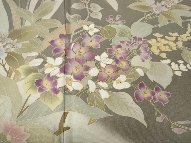 平和屋着物●訪問着　駒刺繍　草花文　暈し染め　金彩　正絹　逸品　CABM9469ut