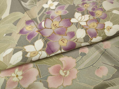 平和屋着物●訪問着　駒刺繍　草花文　暈し染め　金彩　正絹　逸品　CABM9469ut