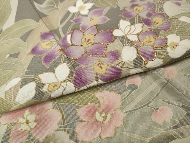 平和屋着物●訪問着　駒刺繍　草花文　暈し染め　金彩　正絹　逸品　CABM9469ut