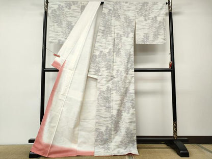 平和屋着物●本場大島紬　白大島　風景草木文　ロング丈　正絹　逸品　CABM9477ut