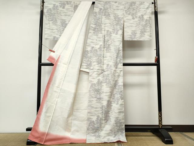 平和屋着物●本場大島紬　白大島　風景草木文　ロング丈　正絹　逸品　CABM9477ut