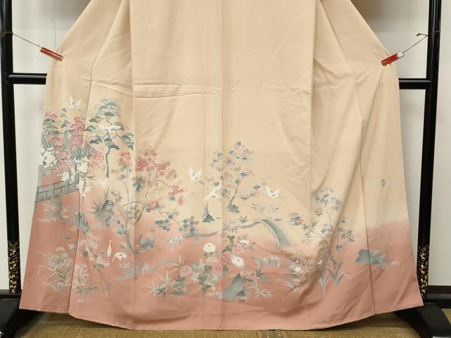 平和屋着物●訪問着　友禅　作家物　飛鶴風景花文　暈し染め　正絹　逸品　CABM9486ut