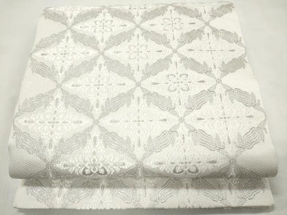 平和屋着物●六通柄袋帯　七宝花文　プラチナ箔　正絹　逸品　CABM9605hy