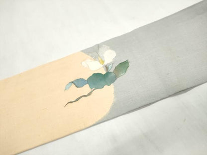平和屋着物●九寸名古屋帯　紬地　和紙　枝花文　正絹　逸品　CABM9634hy