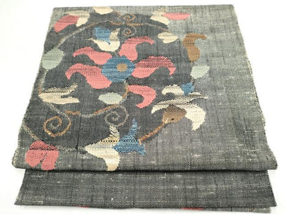 平和屋着物●八寸名古屋帯　紬地　更紗花唐草文　正絹　逸品　CABM9644hy