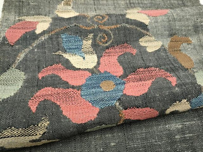 平和屋着物●八寸名古屋帯　紬地　更紗花唐草文　正絹　逸品　CABM9644hy