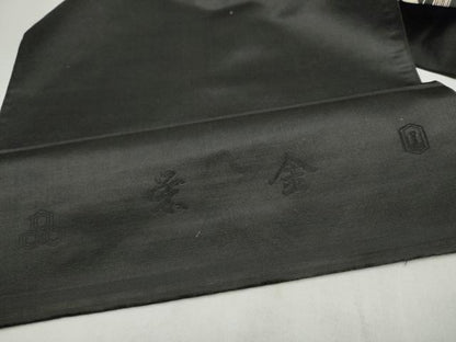 平和屋着物●アンティーク　全通柄　京袋帯　手刺繍　草花風景文　黒地　正絹　逸品　CABM9768hy