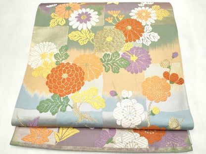 平和屋着物●六通柄袋帯　唐織　草花文　金糸　正絹　逸品　CABM9770hy