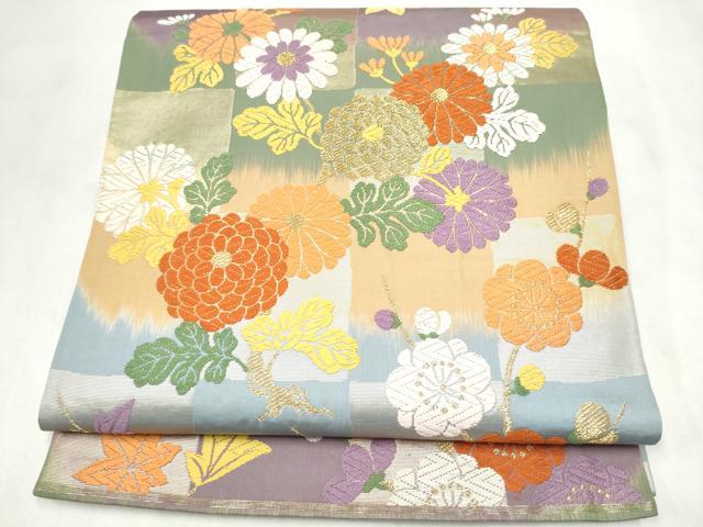 平和屋着物●六通柄袋帯　唐織　草花文　金糸　正絹　逸品　CABM9770hy