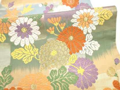 平和屋着物●六通柄袋帯　唐織　草花文　金糸　正絹　逸品　CABM9770hy