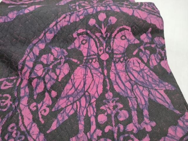 平和屋着物●六通柄袋帯　ふくれ織　絵皿花鳥文　黒地　正絹　逸品　CABM9774hy