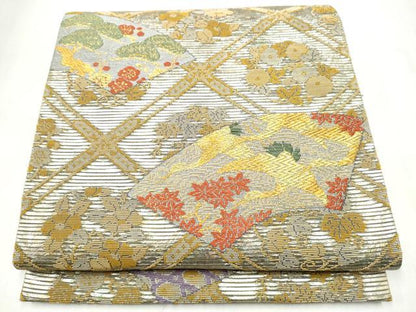 平和屋着物●六通柄袋帯　輪奈織　地紙松竹梅　金銀糸　正絹　逸品　CABM9777hy