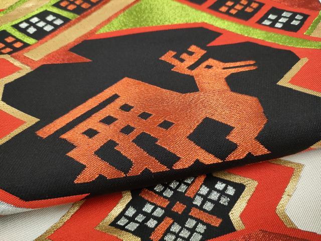 平和屋着物●六通柄　本袋帯　有栖川鹿　黒地　金糸　正絹　逸品　CABM9782hy