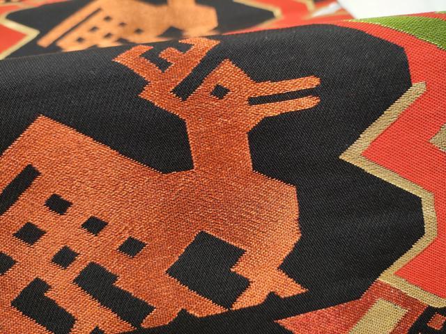 平和屋着物●六通柄　本袋帯　有栖川鹿　黒地　金糸　正絹　逸品　CABM9782hy
