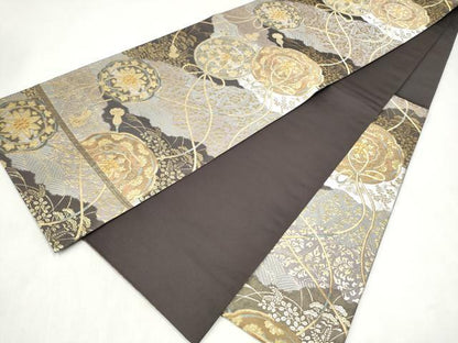 平和屋着物●西陣　服部織物謹製　六通柄袋帯　鏡裏花文　金糸　正絹　逸品　CABM9785hy