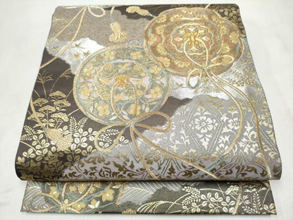 平和屋着物●西陣　服部織物謹製　六通柄袋帯　鏡裏花文　金糸　正絹　逸品　CABM9785hy