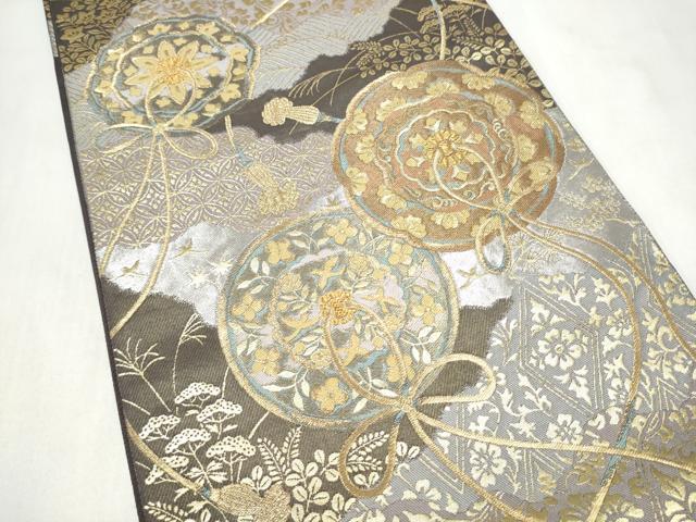 平和屋着物●西陣　服部織物謹製　六通柄袋帯　鏡裏花文　金糸　正絹　逸品　CABM9785hy