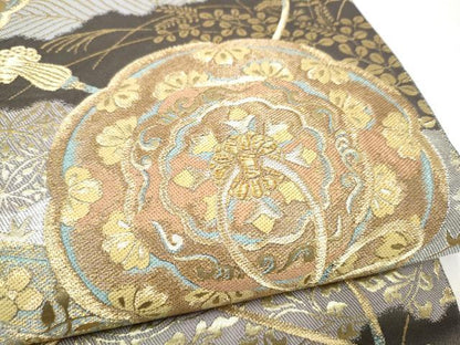 平和屋着物●西陣　服部織物謹製　六通柄袋帯　鏡裏花文　金糸　正絹　逸品　CABM9785hy
