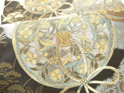 平和屋着物●西陣　服部織物謹製　六通柄袋帯　鏡裏花文　金糸　正絹　逸品　CABM9785hy