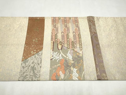 平和屋着物●六通柄袋帯　切嵌　草花文　金糸　正絹　逸品　CABM9787hy