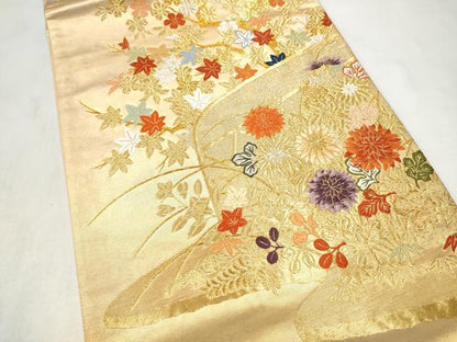 平和屋着物●六通柄袋帯　唐織　草花文　金銀糸　正絹　逸品　CABM9788hy